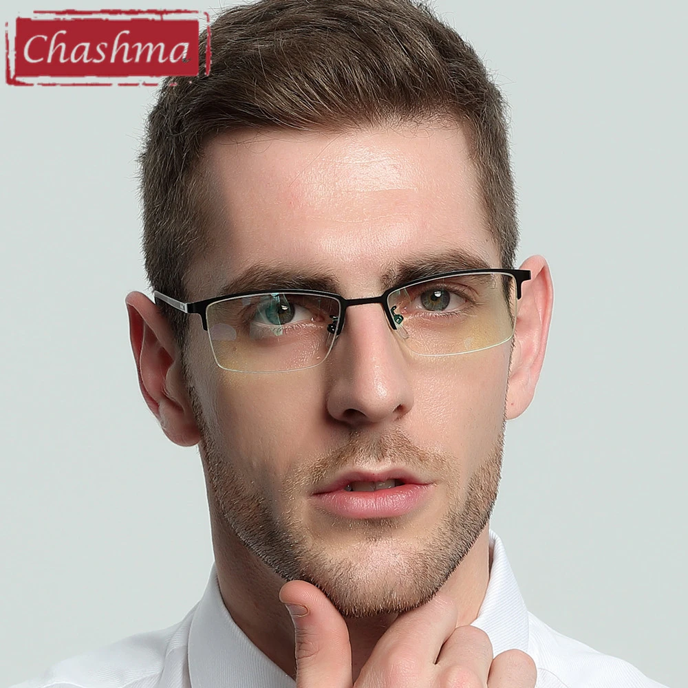 Chashma marque alliage optique lunettes cadre hommes demi jante lentille  claire lunettes montures Style d'affaires lunettes homme Spectacle |  AliExpress