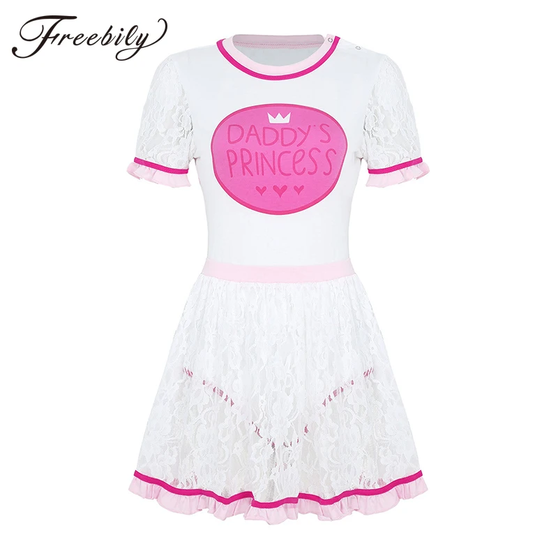 Romper Skirt Bodysuit Press ABDL Adult Cotton Diaper-Lover Crotch Soft Lace Ruffled Baby-Girl