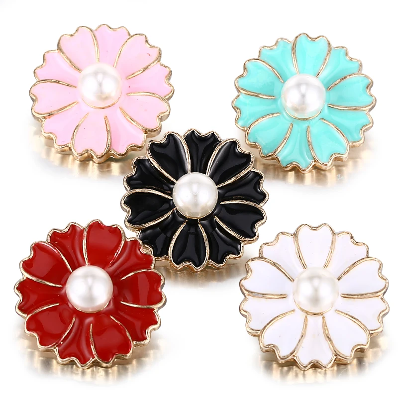 10pcs/lot New Gold Snap Jewelry Oil Driping Flower Snap Buttons for