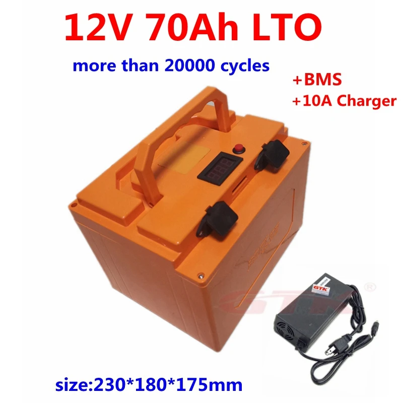 

20000 Cycle 12v 70Ah Lithium titanate 12v LTO battery pack with BM for Boat RV Storage System backup power inverter+10A Charger
