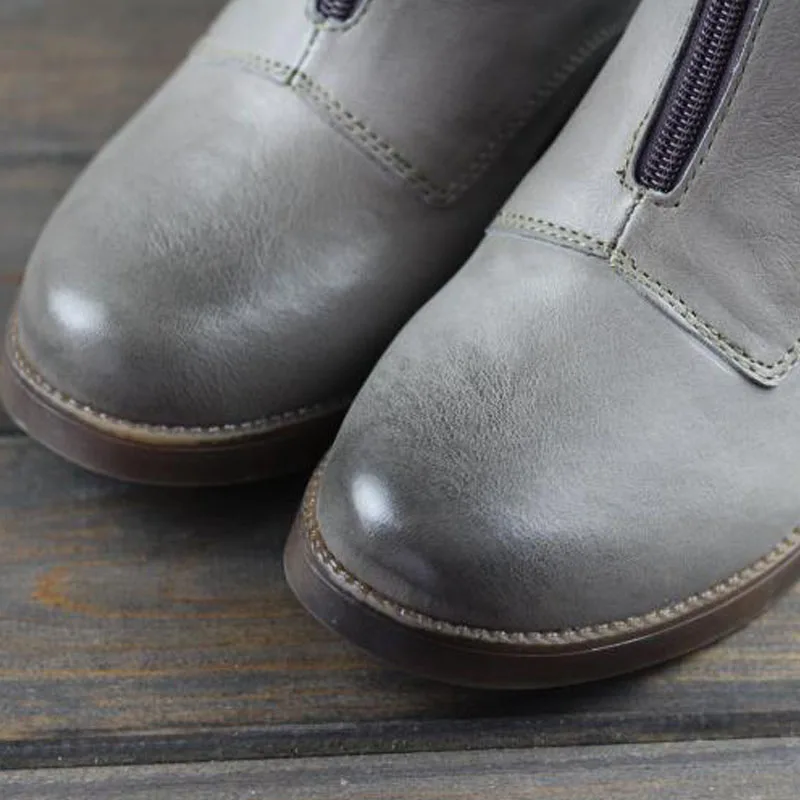 Stiefeletten Schuhe 100 Stiefel Frau Grey Frauen Chelsea k18 Slip Damen Echtem Auf Botines Weibliche Leder Zip Vintage 4XxOp