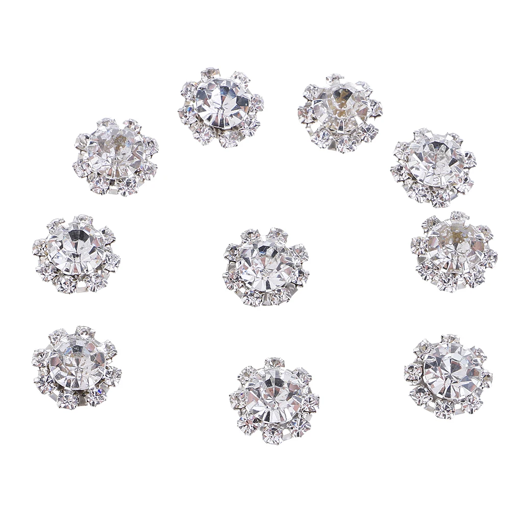 Phenovo 10pcs Flower Shape Acrylic Rhinestone Buttons Jewerly Making Findings 12mm
