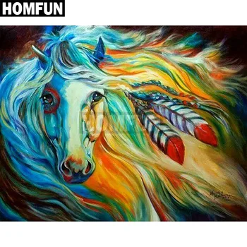 

HOMFUN Full Square/Round Drill 5D DIY Diamond Painting "Horse & feathers" 3D Embroidery Cross Stitch 5D Home Decor A00014