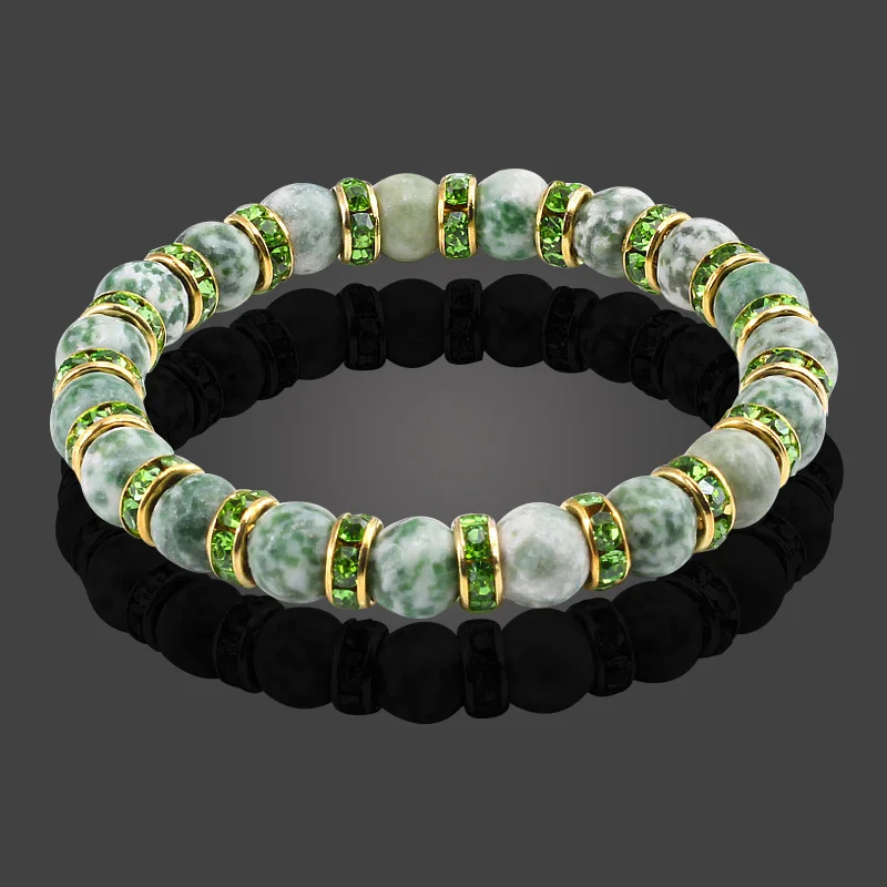 Новая мода Классический натуральный камень браслет кристалл зеленый шарик браслеты и браслеты для женщин и мужчин стрейч-Йога браслет ювелирные изделия - Окраска металла: Gold Green drill