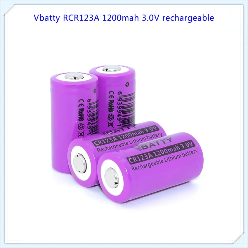 4 шт./лот, дешевая Vbatty CR123A 1200mah 3.V литий-ионная аккумуляторная батарея Vbatty163 с кнопкой сверху