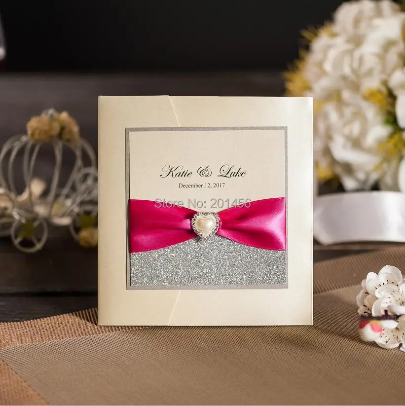 classic wedding invitations card with ribbon amp rhinestone ribbon card