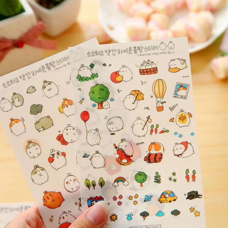 

6 sheets Kawaii Molang Pets Stick Label Phone Notebook Calendar DIY Decor Stickers Kids Rewarding Gift Student Stationery D33