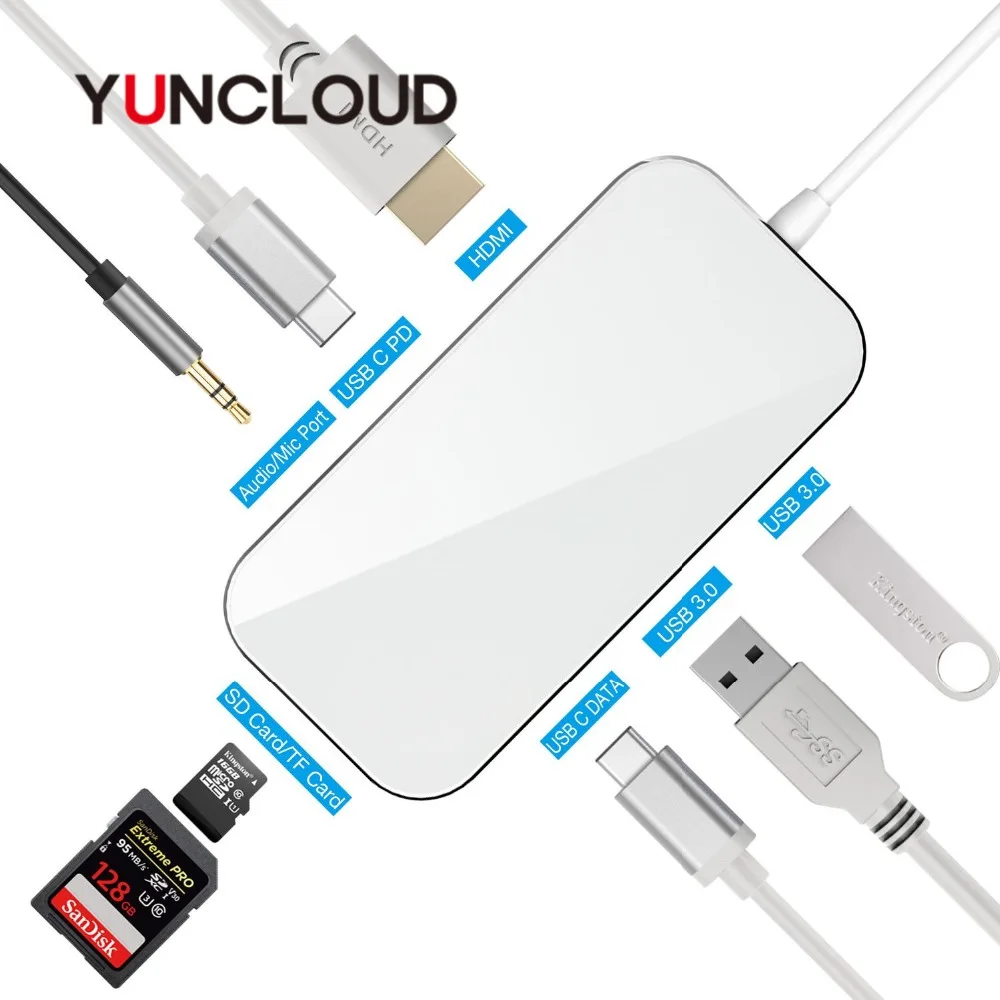 Док станция YUNCLOUD для ноутбука USB C 3 1 к 0 4K HDMI 5 мм аудио SD/TF кардридер PD Зарядка Macbook