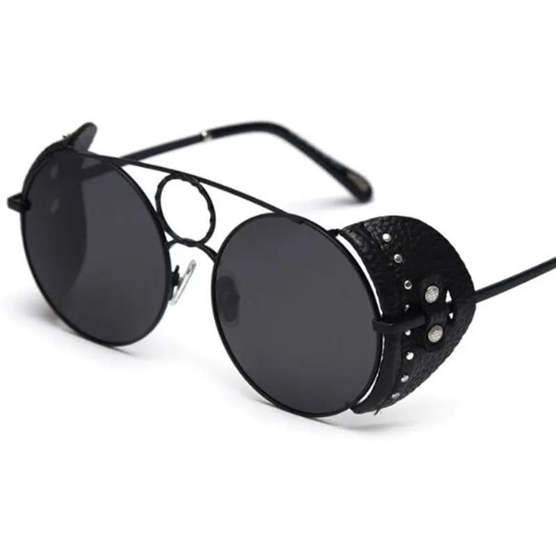 Винтажные большие поляризационные круглые солнцезащитные очки в стиле стимпанк, дизайнерский бренд, роскошные оттенки, женские черные кожаные боковые защитные очки