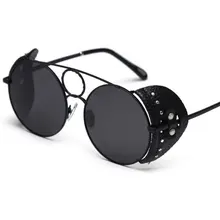 Винтажные большие поляризационные круглые солнцезащитные очки в стиле стимпанк, дизайнерский бренд, роскошные оттенки, женские черные кожаные боковые защитные очки