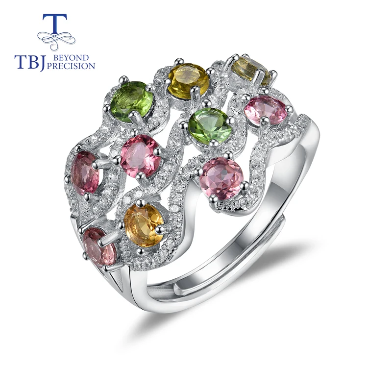 TBJ, многоцветное кольцо с турмалином, натуральным драгоценным камнем, простой дизайн, подходящее серебро 925 пробы, хорошее ювелирное изделие для женщин, подарок на день рождения