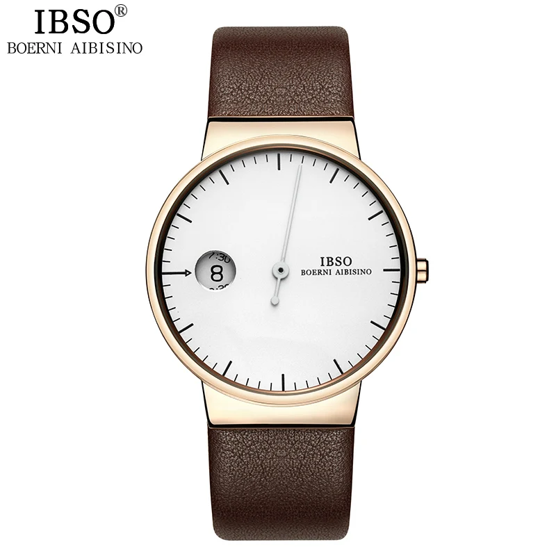 

IBSO New Unique Design Men Watches Top Brand Luxury Ultra-thin Dial Genuine Leather Band Watch Men Young Watch Relogio Masculino