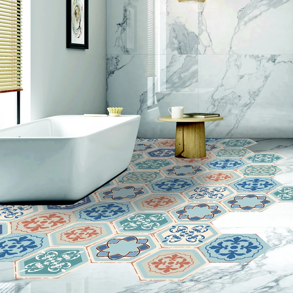 

10pcs/set Hexagon Bathroom Floor Stickers Tile Pattern Wall Stickers Waterproof Anti-Slip Art Decal Bedroom Home Decor 20x23cm
