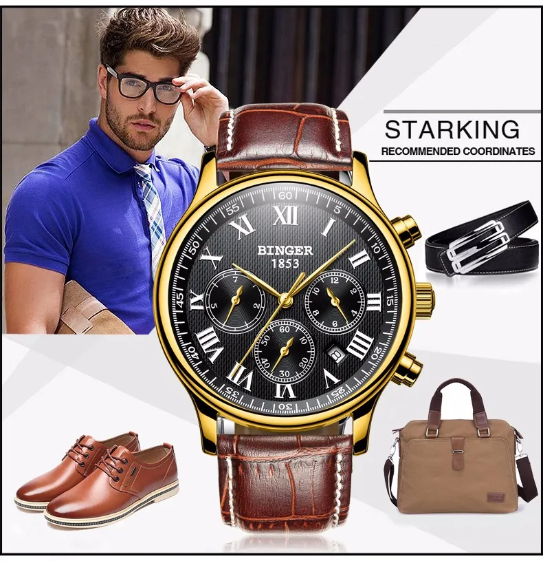 BINGER Mens High Quality Automatic mechanical Watches Men Top Brand Luxury Dive 30M Business full steel watch Man Clcok