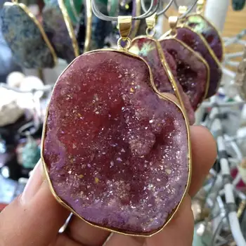 

Aqua Aura Quartz Agate Cave Faceted Gemstone Pendant Bead Gold Plated Jewelry