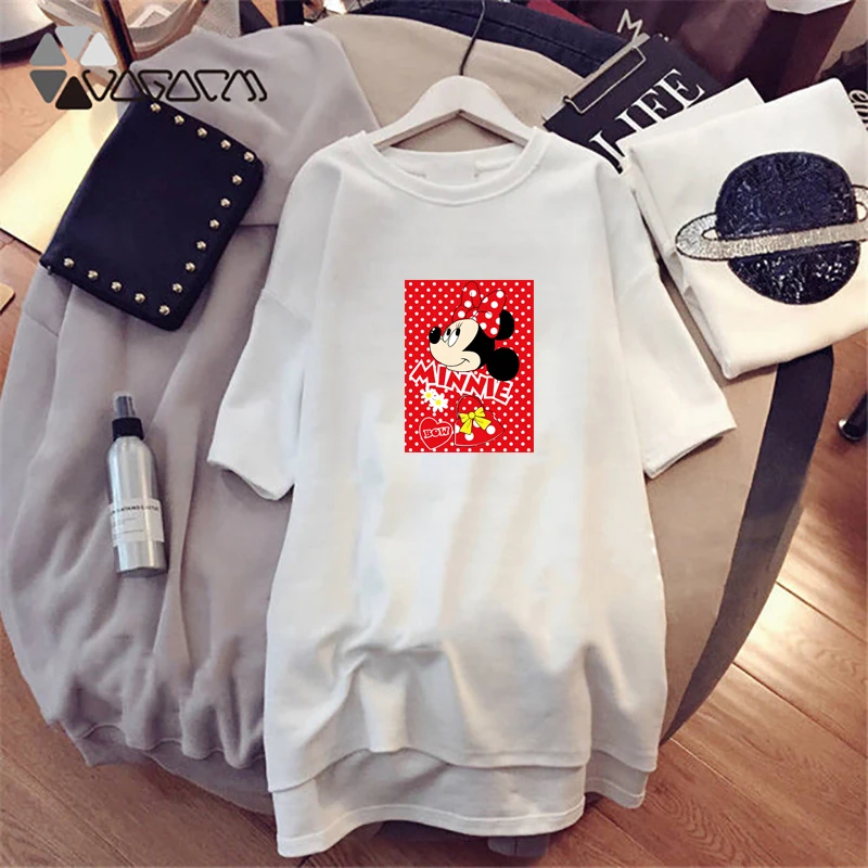 

Summer Women Dresses Minnie Mickey Mouse Cartoon Print Loose Women Short Sleeve Plus Size Harajuku Mini De Dress Cute Casual New
