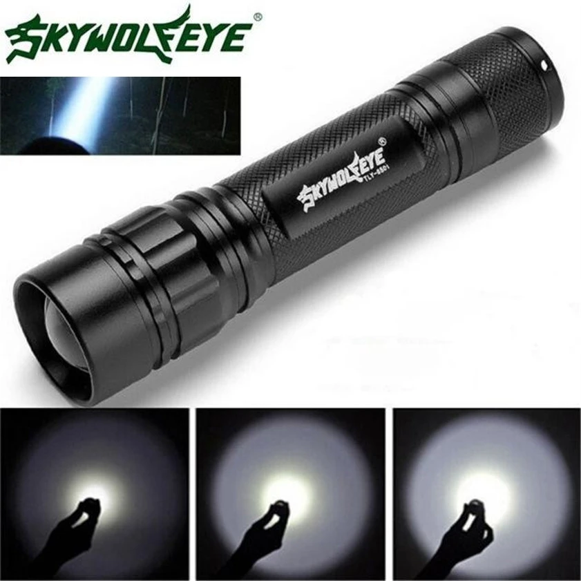 SKYWOLFEYE 6000 Lm  XP-E Q5 LED Flashlight Police Zoom Focus Light Torch WT