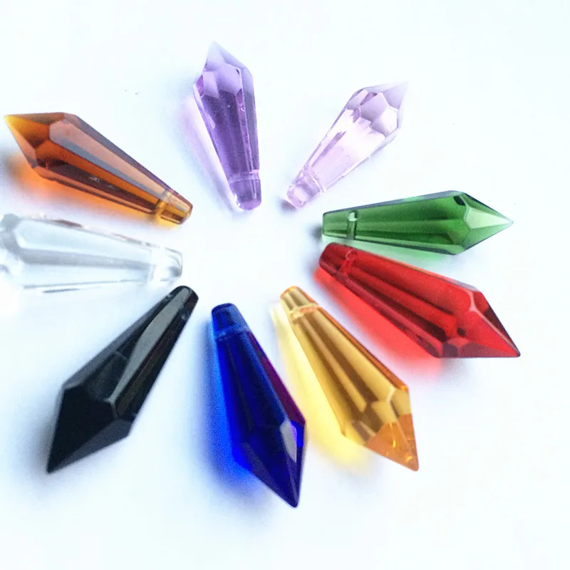 

K9 Crystal Chandelier Pendants Prisms (Free Ring) Multicolor Cut&Faceted Glass 36mm U-Icicle Drops For Cake Topper Decoration