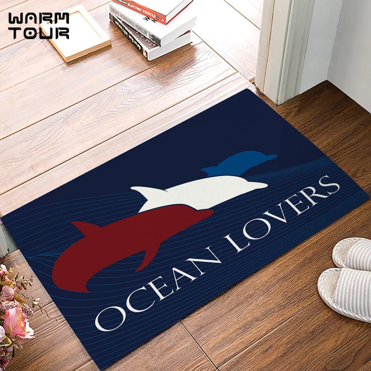Pcean Lovers Red White Blue Dolphin Door Mats Kitchen Floor Bath