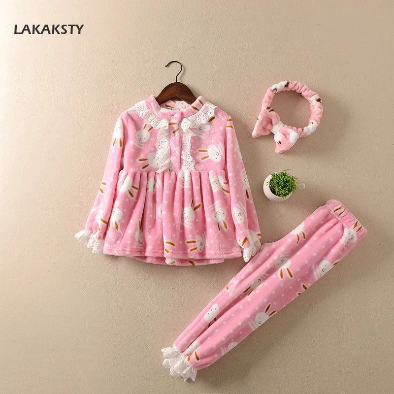 Lakaks детские пижамы для девочек 2017 детская зимняя Домашняя одежда мягкая теплая фланелевая одежда для сна Костюмы набор для новорожденных
