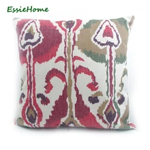 ESSIE HOME High-End estampado a mano claro rojo verde marrón Ikat patrón funda de almohada funda de cojín sofá aspecto vintage decoración del hogar