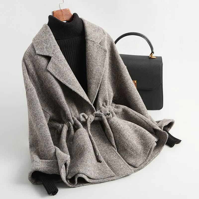 Пальто из натурального меха, Корейская винтажная шерстяная куртка, весеннее осеннее пальто, женская одежда, уличная одежда, женские топы, двухстороннее шерстяное пальто - Цвет: Light Brown