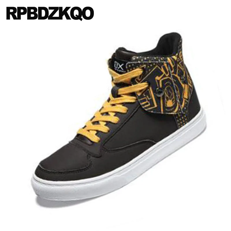 Casuais Tênis Homens Altos Britânico Primavera amarelo De Respirável Sapatos Luxo Skate Preto Impresso Estilo Calçados Marca Formadores Preto Pista Topo 6BIBqwxEr