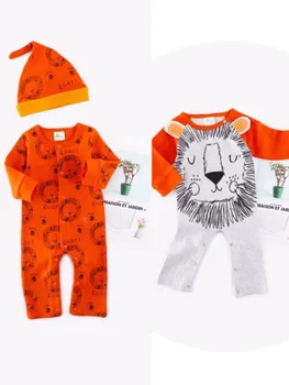 

Newborn baby jumpsuit set 3 piece set / suit baby clothes cute cartoon big face lion orange baby trousers cotton baby infant bab