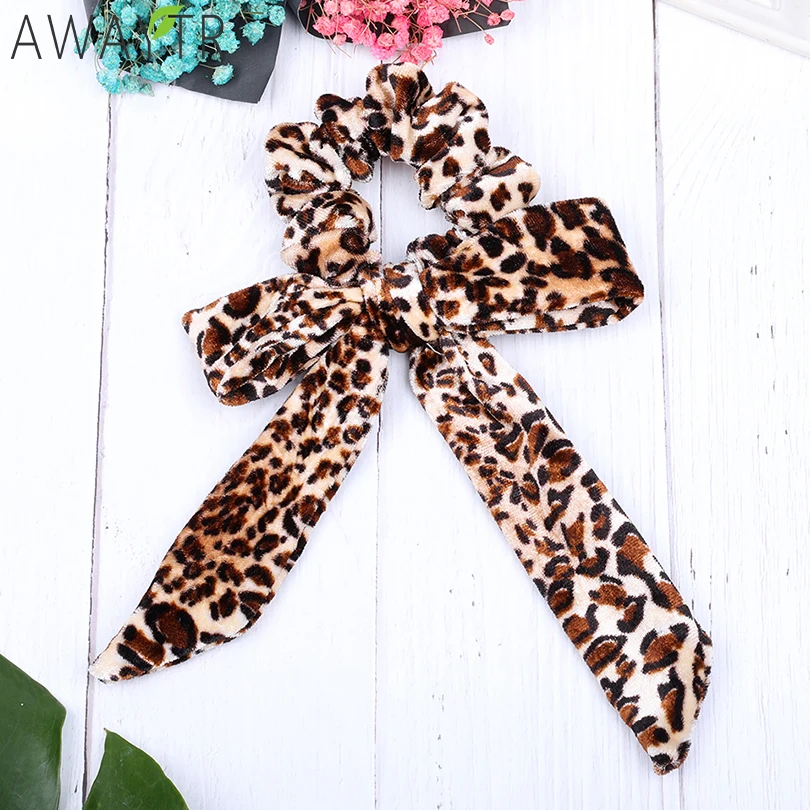 

Sexy Leopard Bow Lady Hair Ties Elastic Velvet Women Headwear Printing Rubber Hair Bands Ponytail Scrunchy Hair Accessories