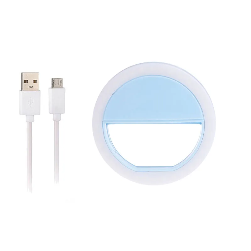 Kogngu Usb Charging Selfie Ring Led Light Lamp Mobile Phone Lens LED Selfie Lamp Ring Flash for Iphone for Samsung Xiaomi - Color: Blue