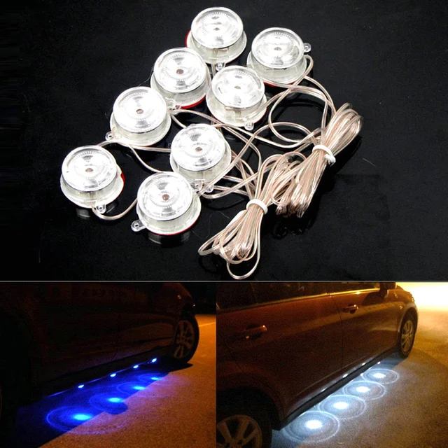 8 Stks LED Blauw Licht Auto cirkel ronde chassis verlichting Glow ... 8 Stks LED Blauw Licht Auto cirkel ronde chassis verlichting Glow ...