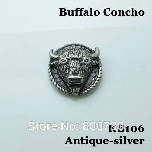 KB106) 10 шт. 1 ''(2,6 см) Западная голова буйвола Conchos Leathercraft - Цвет: Antique Silver