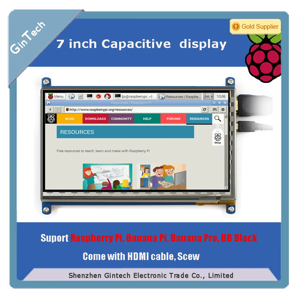 7 дюймов Raspberry Pi B ЖК-дисплей HDMI сенсорный Экран 800*480 Поддержка RPi Banana Pi/Pro BB Черный