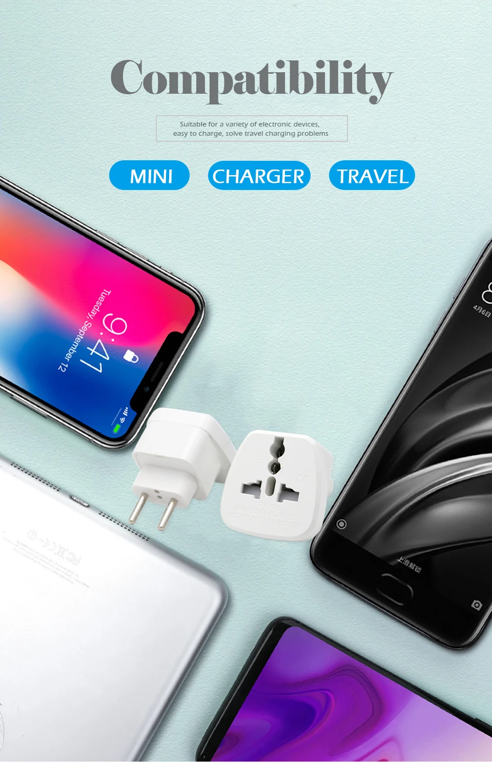 1pc 250V10A AU UK US To EU Plug Power Adapter White Color Travel Power Plug Adaptor Converter Wall Charger 2 Round Pin Socket (11)