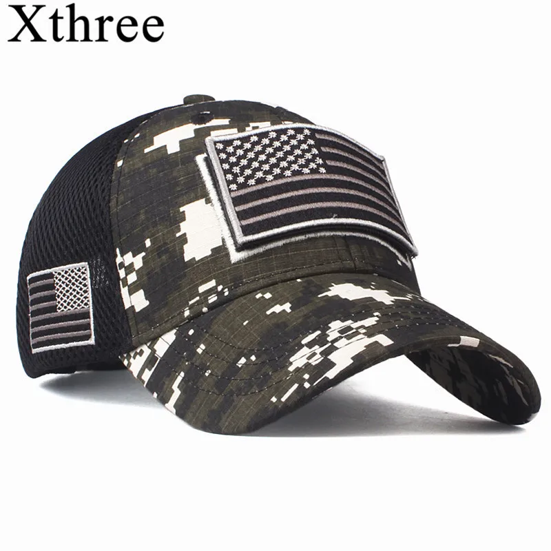 Xthree عالية الجودة USA العلم التمويه قبعة بيسبول للرجال Snapback قبعة الجيش الأمريكي العلم قبعة بيسبول العظام سائق شاحنة Gorras