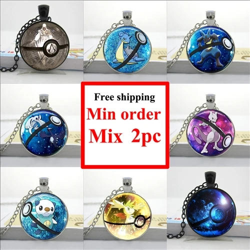 

2016 Lapras Pokemon Pendant Pokemon Round Necklace Lucario Mewtwo Jewelry Glass Dome Pendant Necklace HZ1