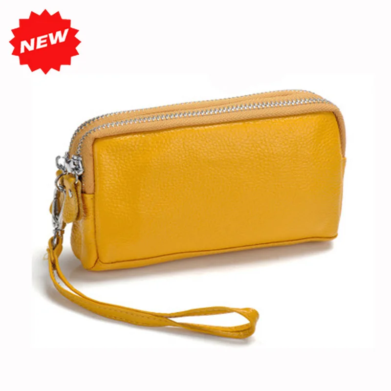 Натуральная кожа, Женский кошелек для монет, двойная молния, сумка для мобильного телефона, Новое поступление, женский клатч, браслет, маленькие сумки, ANS-SL-1006 - Цвет: Цвет: желтый