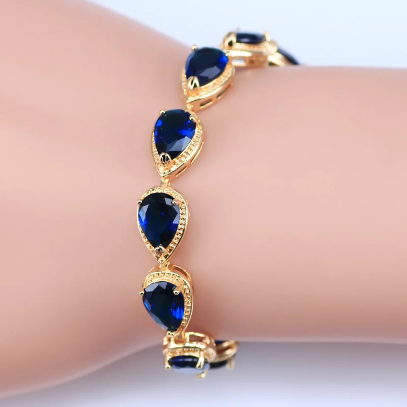 Buy L&B Gold Color Blue Gems Water Drop Bracelets