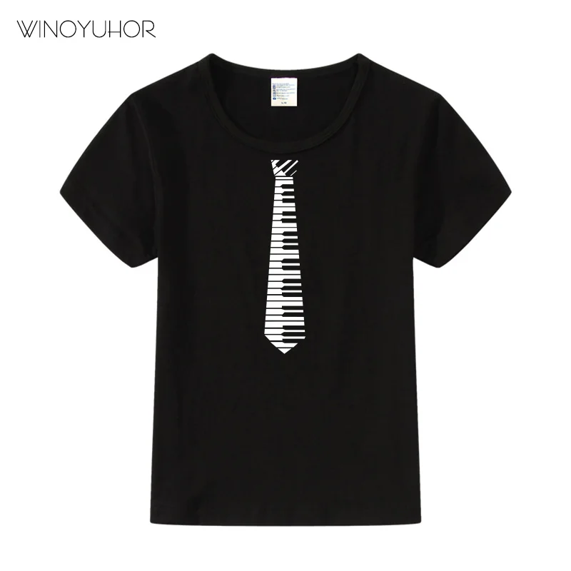 

Piano Key Neck Tie Funny Print Casual T Shirt For Child Boy Girl Summer Short Sleeve Kids T-shirt Baby Brand Clothes