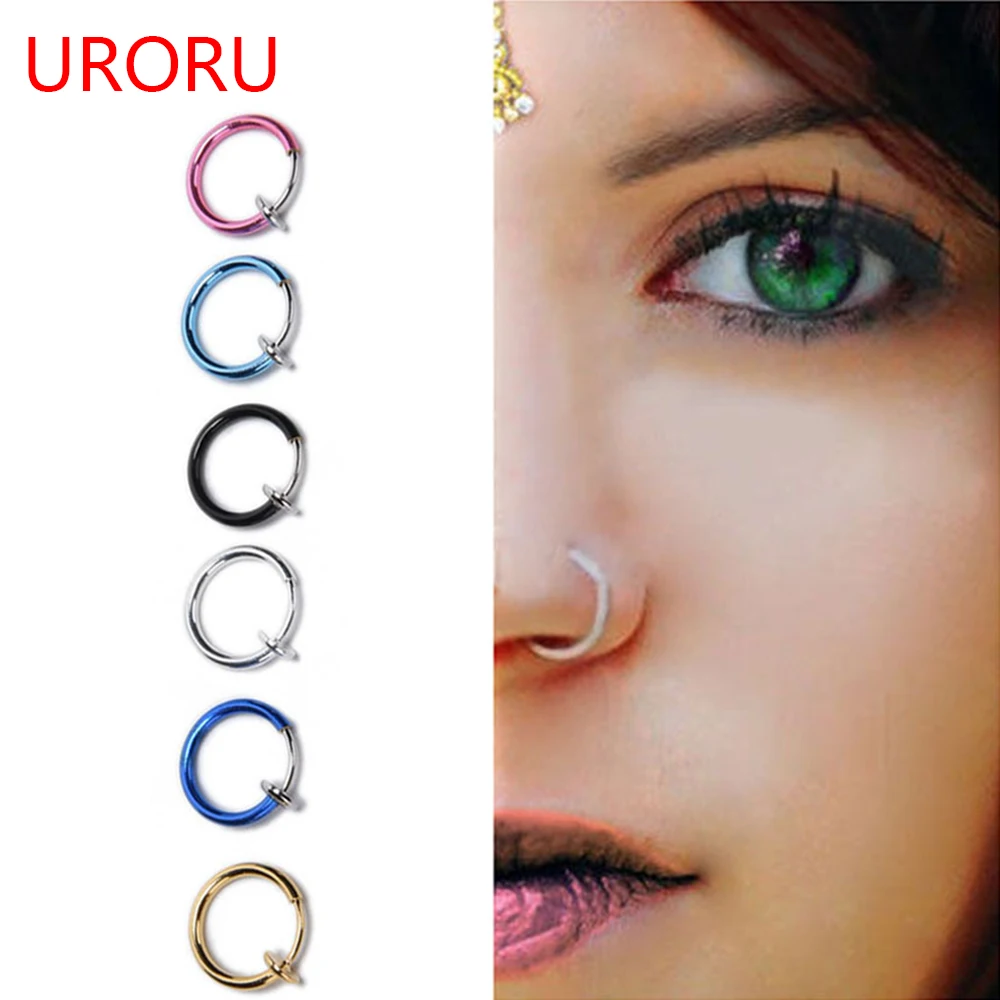 

2Pcs Unisex Tongue Ring Goth Punk Clip On Fake Piercing Body Nose Lip Rings Hoop Ear Tongue Ring