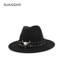 Шерстяная фетровая шляпа Панама Джаз Fedoras Шляпы с металлический лист плоские полями формальная Вечеринка и сцена топ шляпа для женщин мужчин унисекс