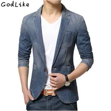 Новая Осенняя Модная Джинсовая Повседневная куртка для мужчин хлопковый костюм куртка синее пальто верхняя одежда деним плюс размер 3XL Джинсовый блейзер