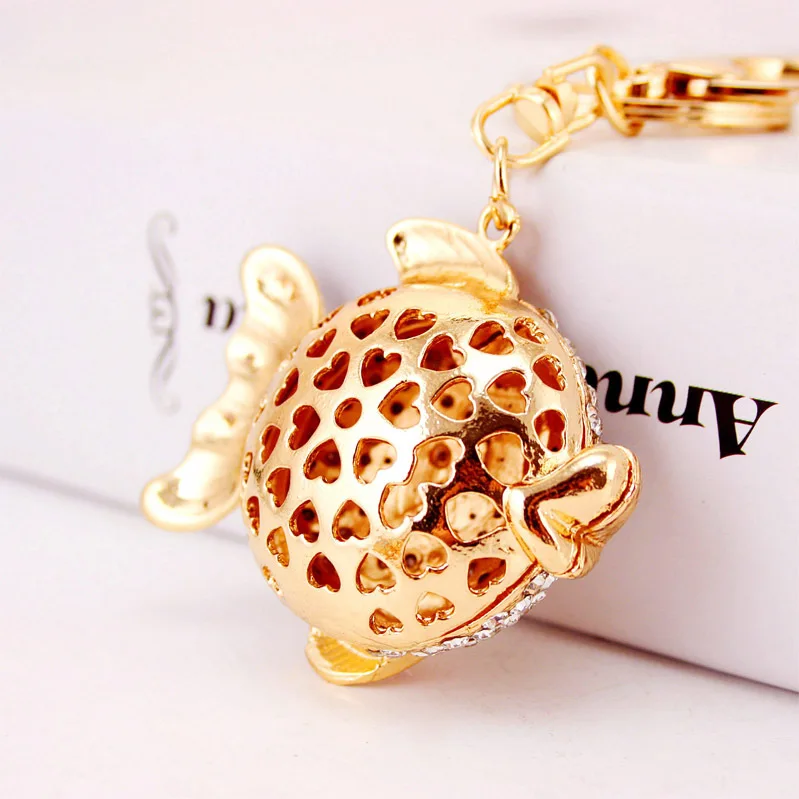 Dalaful cristal colorido cola de pescado Goldfish Cadenas bolso llaveros Llaveros bolsa colgante para coche mujeres k252
