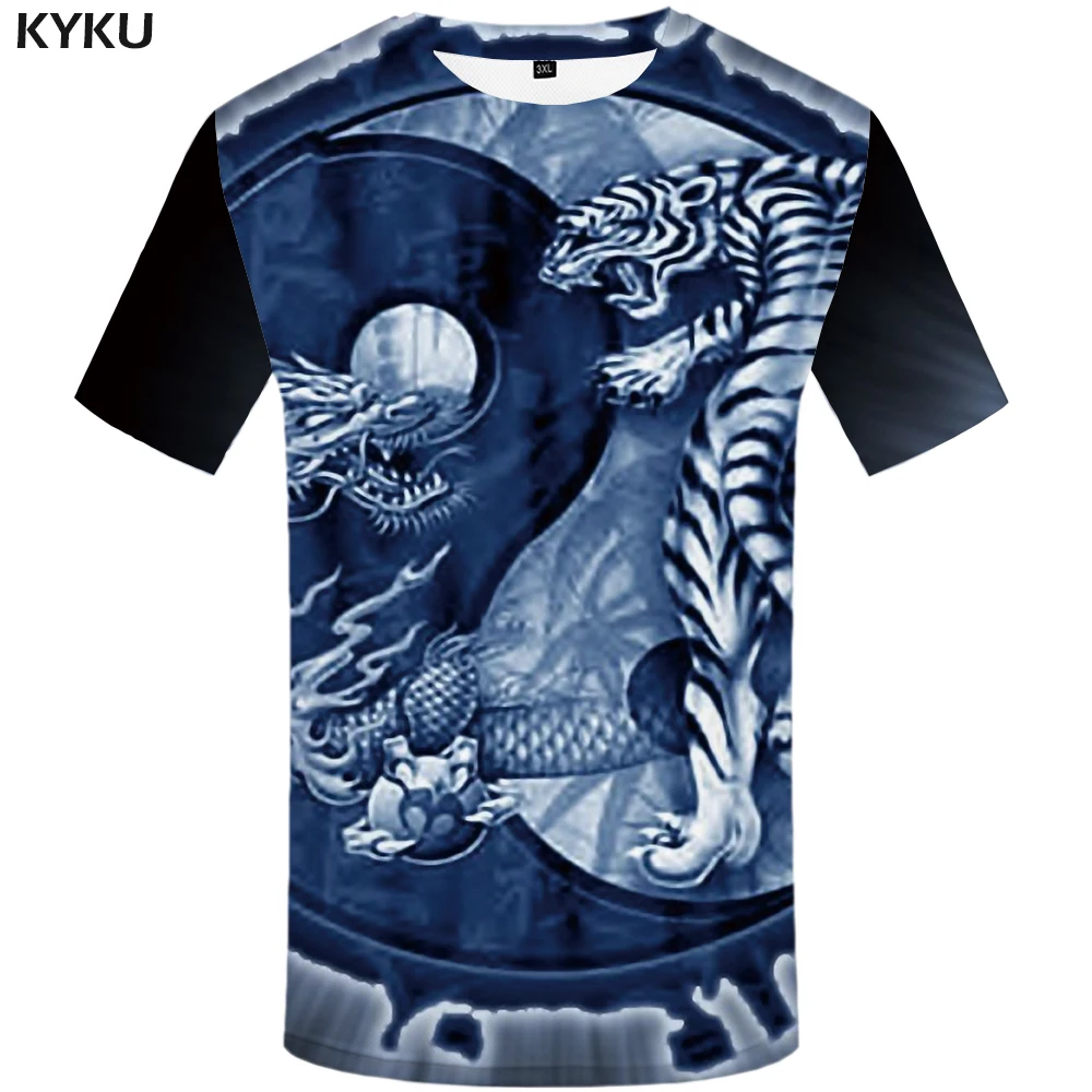

KYKU Tiger T-shirt Women Animal Tshirt Dragon Yin Yang 3d Print T Shirt Gothic Hip Hop Womens Clothing Summer Streetwear Tops