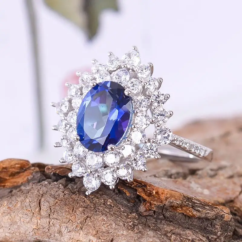 

KJJEAXCMY Fine jewelry Wholesale 925 Sterling Silver Ring girls multicolored silver inlay natural Tanzanite color Topaz Rose g