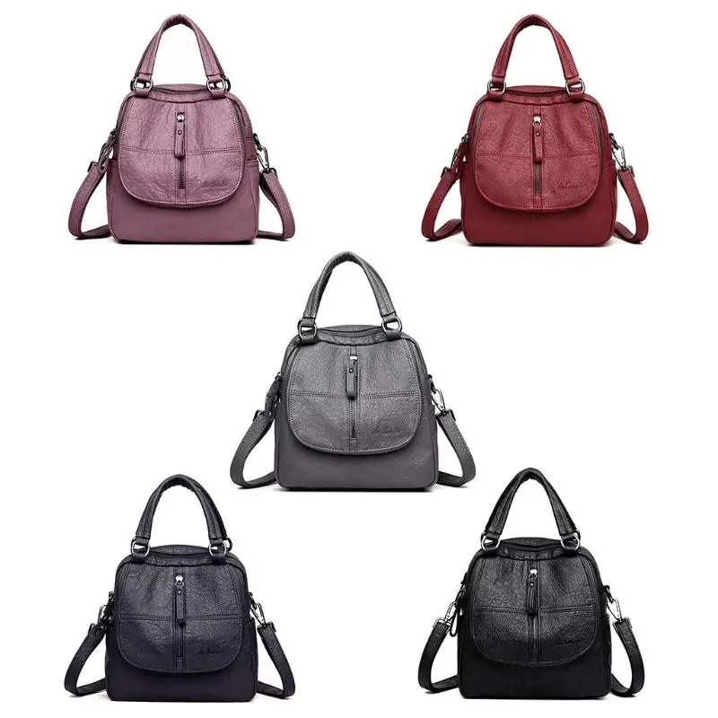 

Women Retro Washed Leather Ladies Multi-Pockets Rucksack Crossbody Shoulder Bag Purse Top Handle Bags