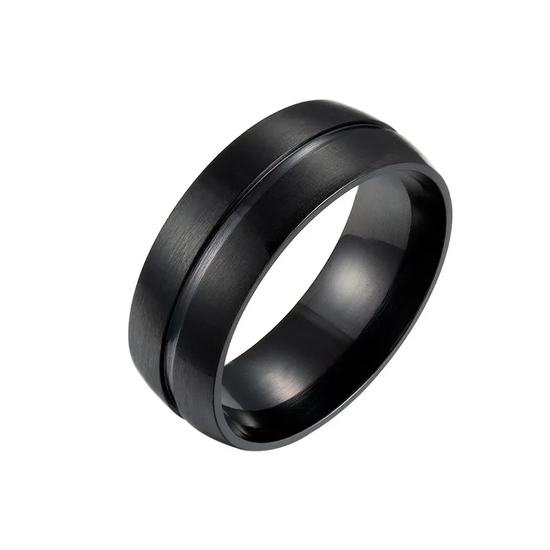 

Black simple men's ring fashion stainless steel trend metal texture ring temperament men's jewelry accessories