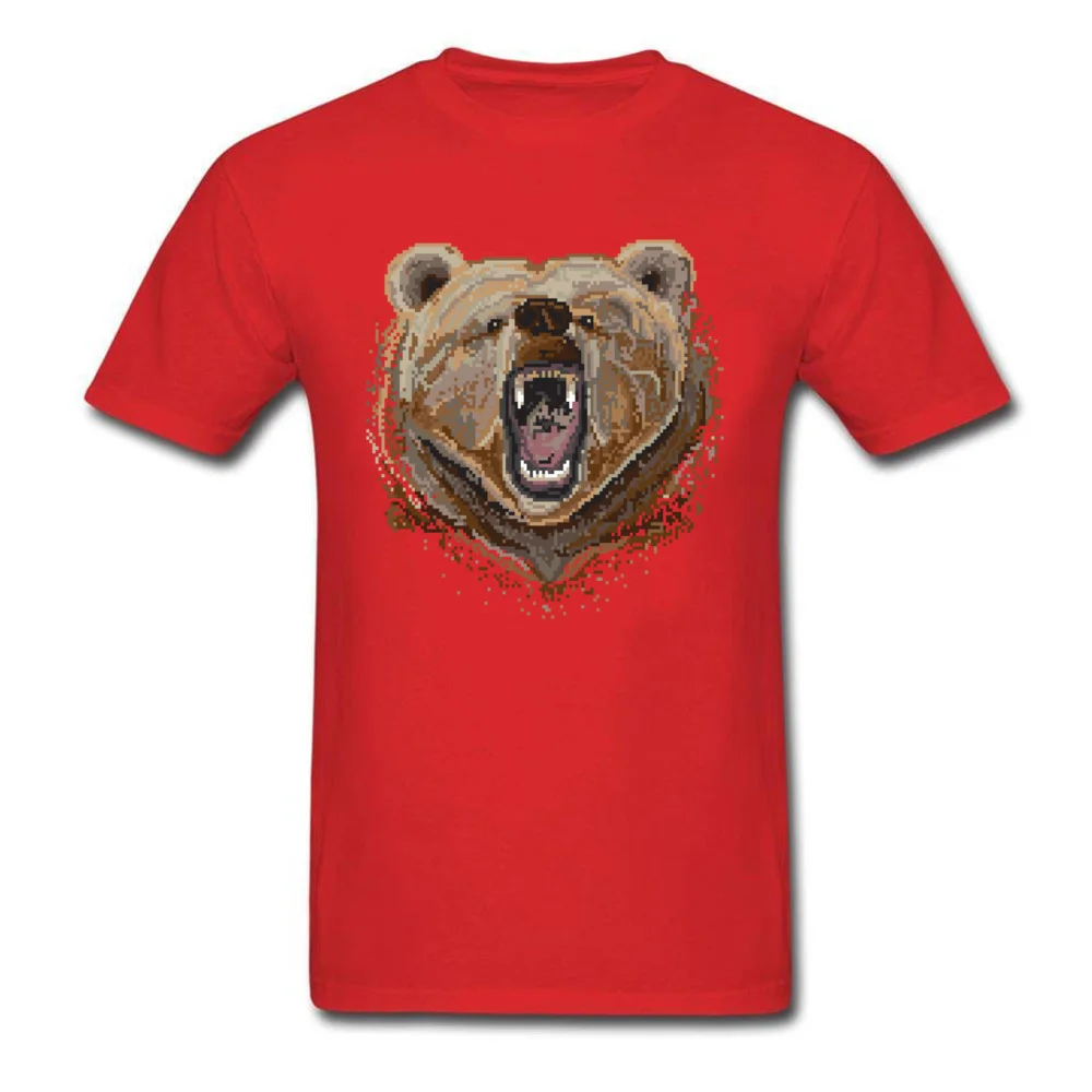 Pixel Bear Round Neck T-shirts Summer/Autumn Tops Tees Short Sleeve Wholesale 100% Cotton Unique T-shirts Casual Men Pixel Bear red