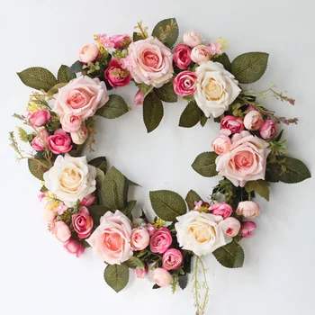 

Party Silk Wearth Rose Peony Artificial Flower Wreaths Door Perfect Quality Artificial Garland For Wedding Decoration Home Decor