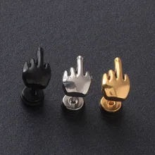 Персонализированные средний палец пластиковый круг белый черный Золотой титановая сталь мужчины Винт Назад(пирсинг) Серьги гвоздики